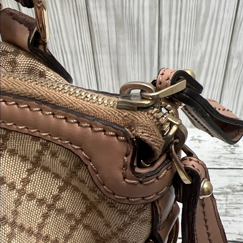 Gucci Beige Canvas Satchel Leather Trim Handbag - Picture 10 of 12
